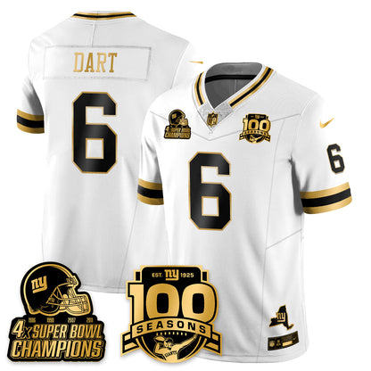 NYG 4-Time Champions Limited Gold Jersey V2- 100th Season - All Stitched-DTD