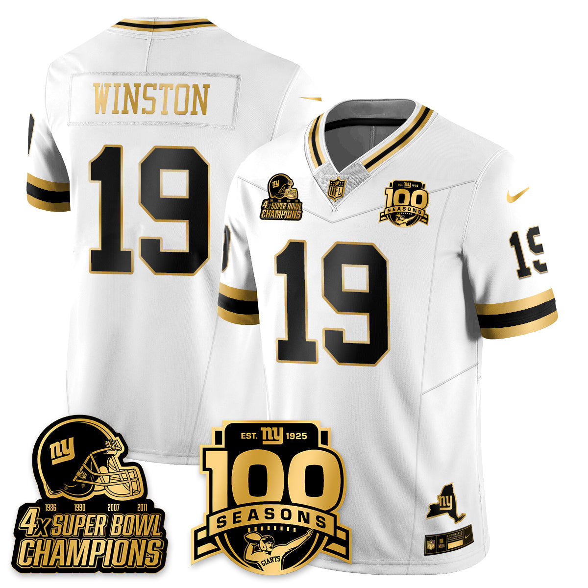 NYG 4-Time Champions Limited Gold Jersey V2- 100th Season - All Stitched-DTD