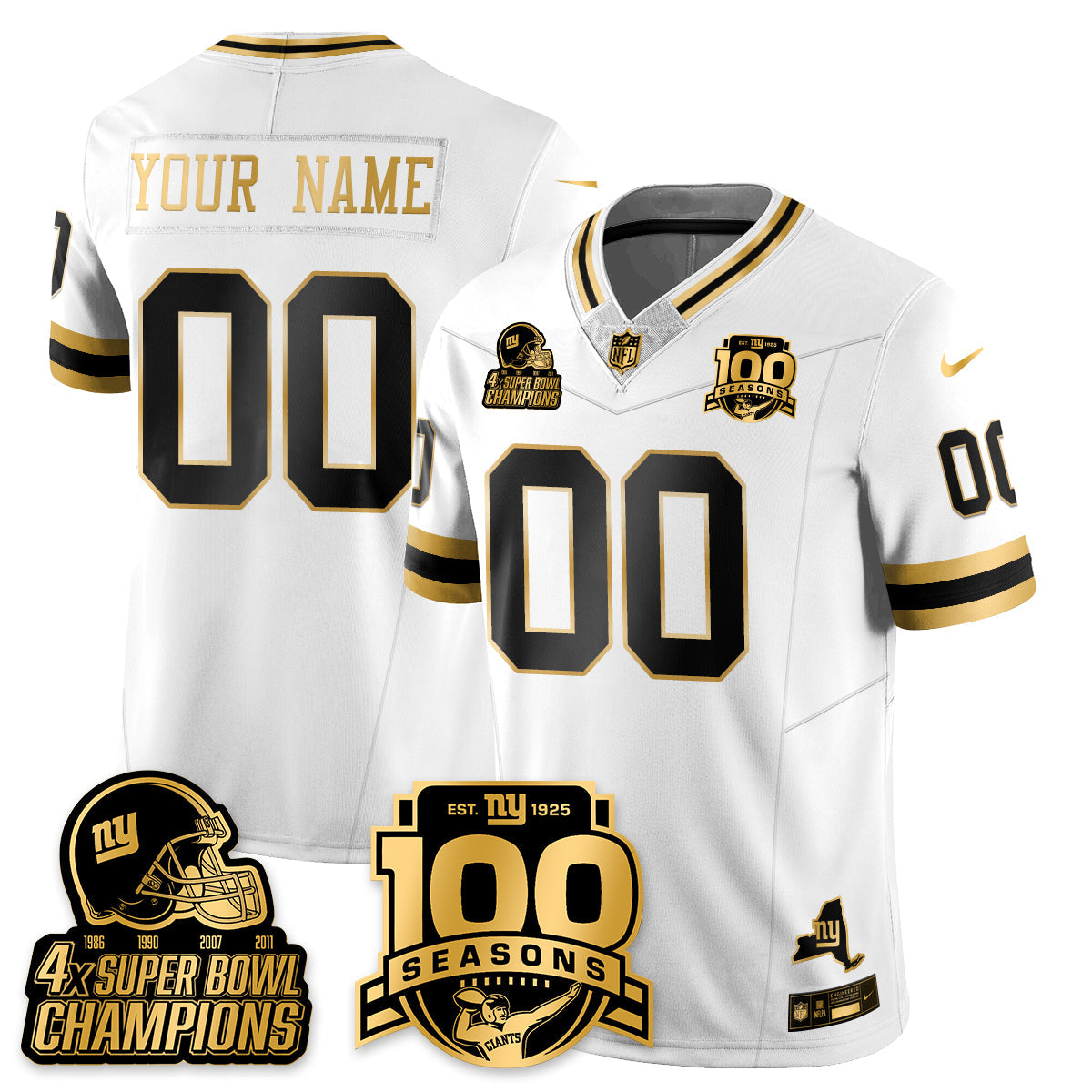 NYG 4-Time Champions Limited Gold Jersey V2- 100th Season - All Stitched-DTD