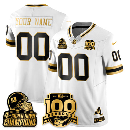 Custom NYG 4-Time Champions Limited Gold Jersey V2- 100th Season - All Stitched-DTD