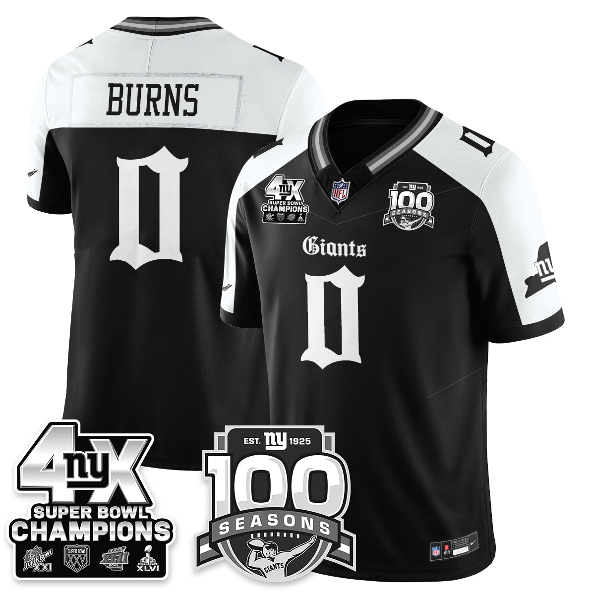NYG 4-Time Champions Gothic Vapor Limited Jersey - 100th Seasons - All Stitched-DTD