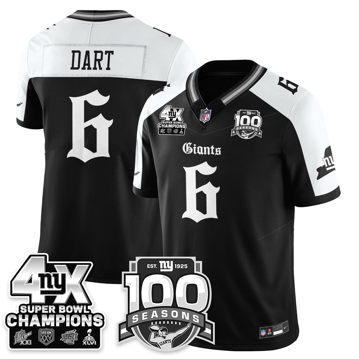 NYG 4-Time Champions Gothic Vapor Limited Jersey - 100th Seasons - All Stitched-DTD
