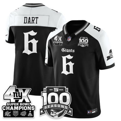 NYG 4-Time Champions Gothic Vapor Limited Jersey - 100th Seasons - All Stitched-DTD