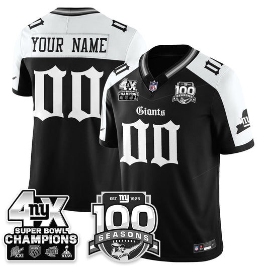 NYG 4-Time Champions Gothic Vapor Limited Custom Jersey - 100th Seasons - All Stitched-DTD