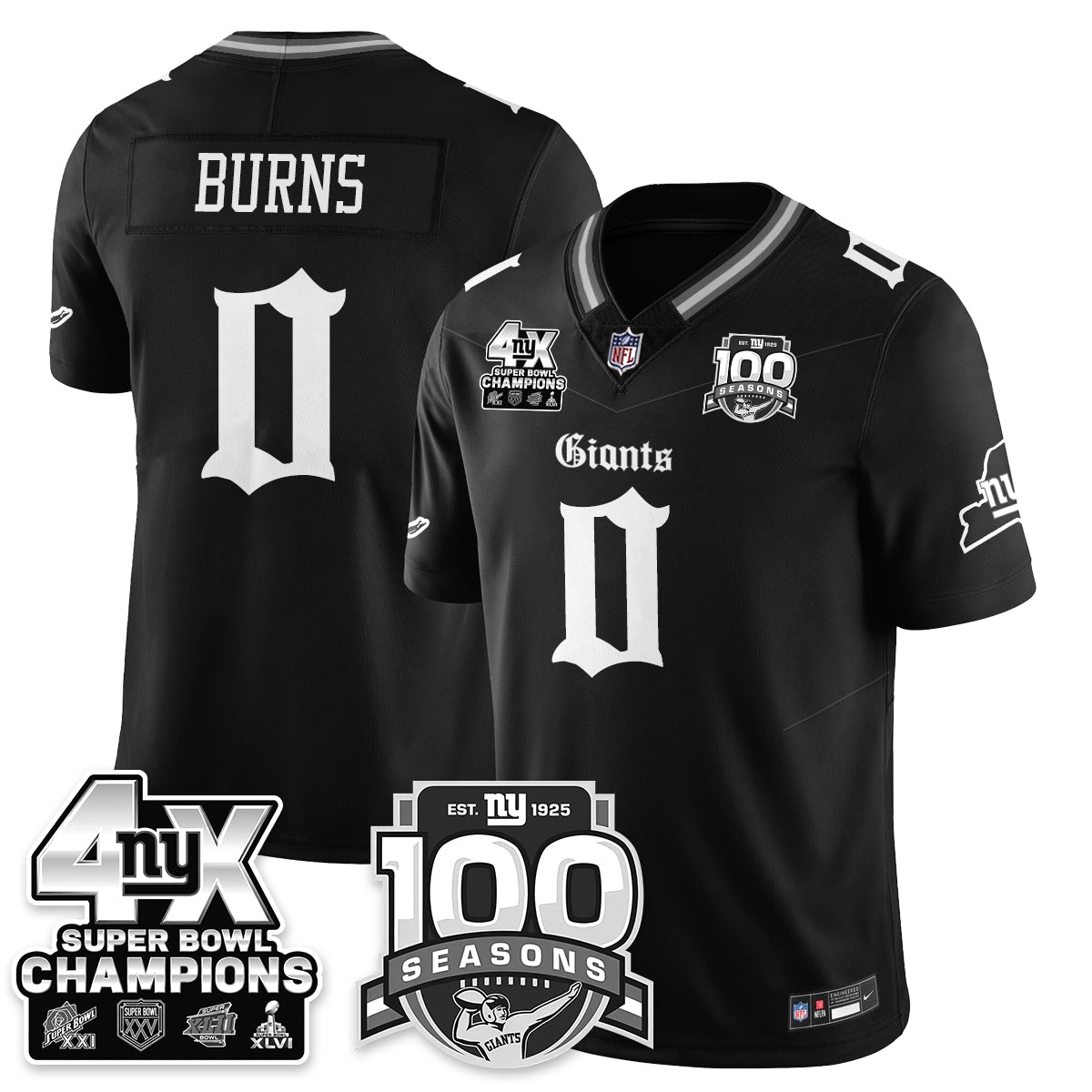 NYG 4-Time Champions Gothic Vapor Limited Jersey - 100th Seasons - All Stitched-DTD