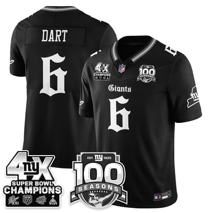 NYG 4-Time Champions Gothic Vapor Limited Jersey - 100th Seasons - All Stitched-DTD