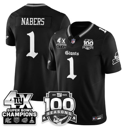 NYG 4-Time Champions Gothic Vapor Limited Jersey - 100th Seasons - All Stitched-DTD