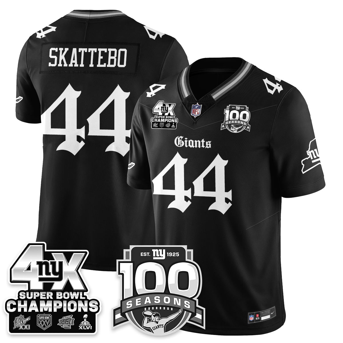NYG 4-Time Champions Gothic Vapor Limited Jersey - 100th Seasons - All Stitched-DTD