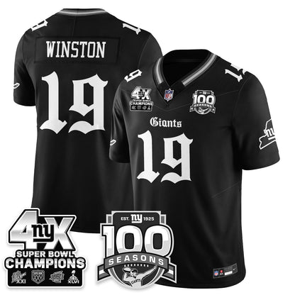 NYG 4-Time Champions Gothic Vapor Limited Jersey - 100th Seasons - All Stitched-DTD