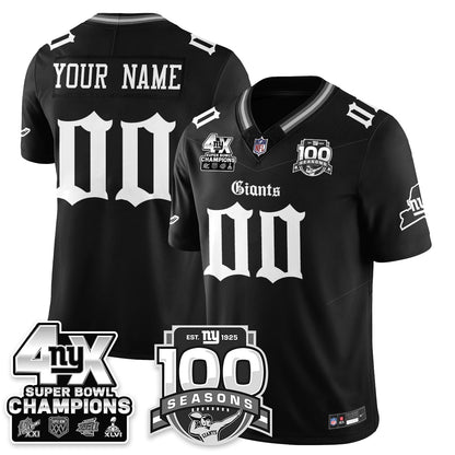 NYG 4-Time Champions Gothic Vapor Limited Custom Jersey - 100th Seasons - All Stitched-DTD
