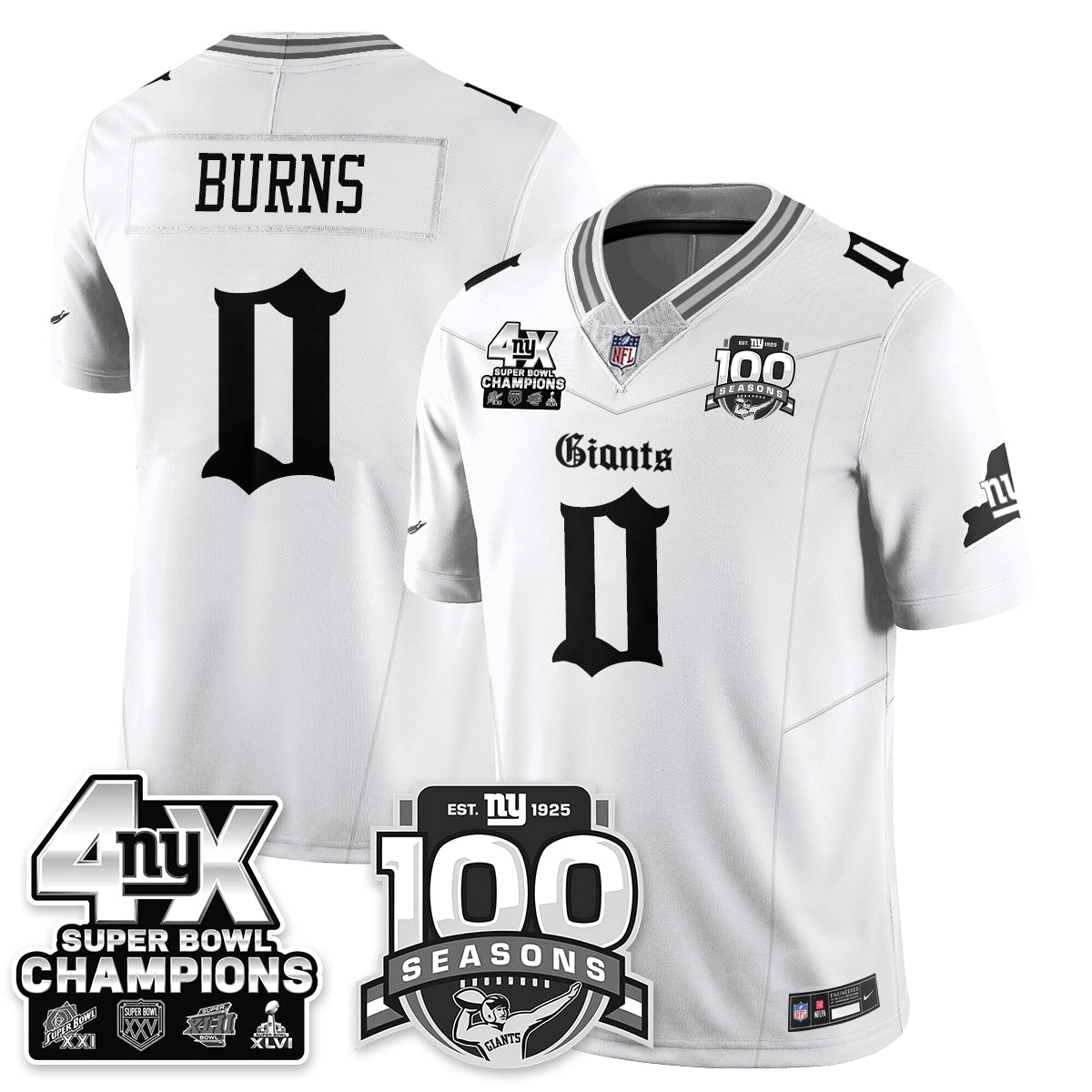 NYG 4-Time Champions Gothic Vapor Limited Jersey - 100th Seasons - All Stitched-DTD
