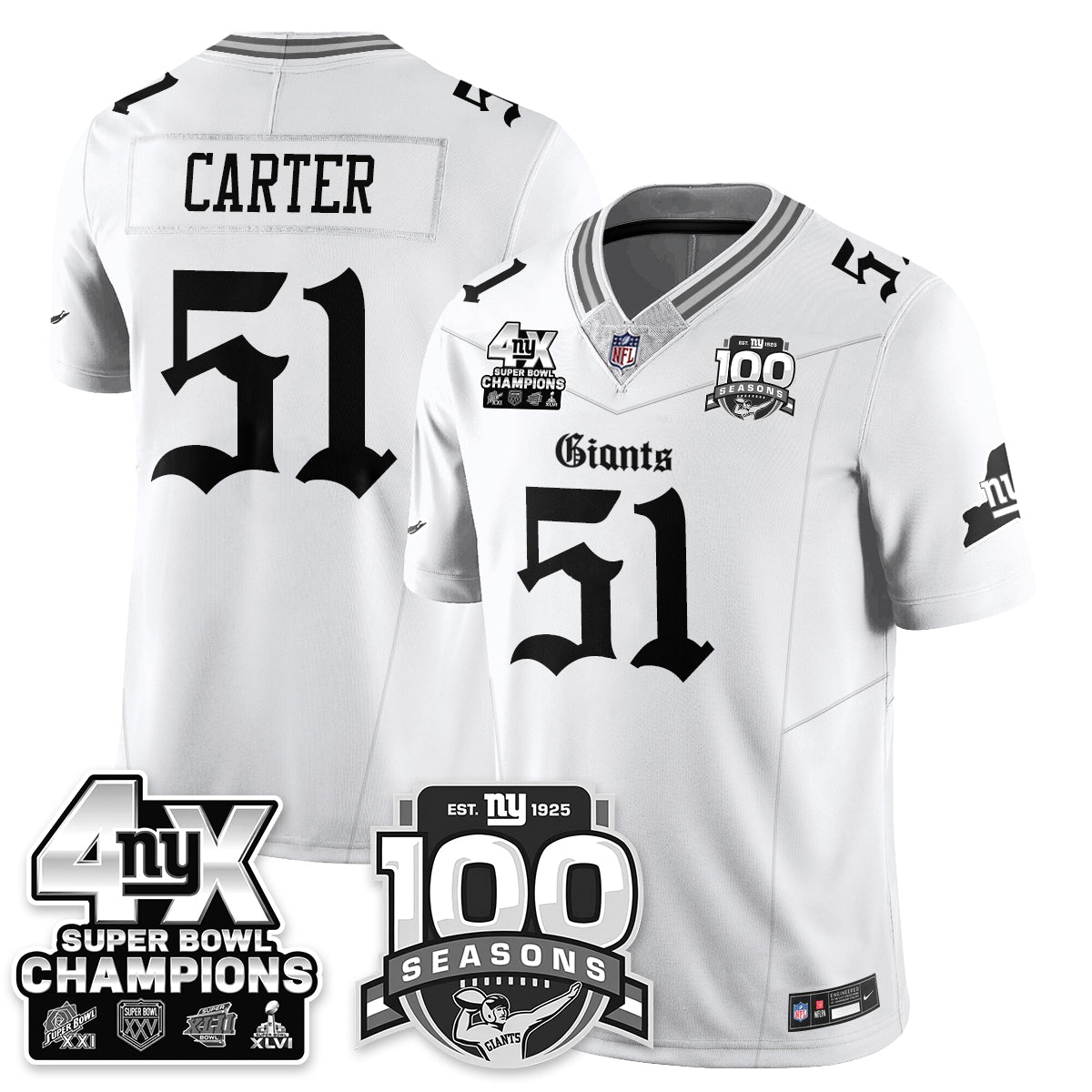 NYG 4-Time Champions Gothic Vapor Limited Jersey - 100th Seasons - All Stitched-DTD