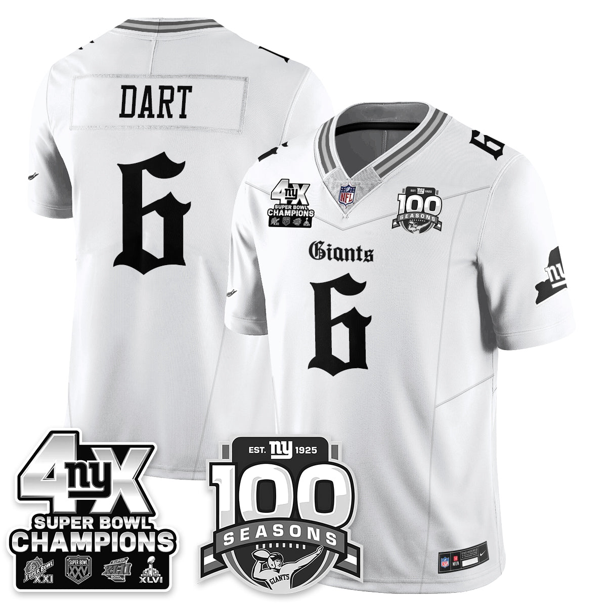 NYG 4-Time Champions Gothic Vapor Limited Jersey - 100th Seasons - All Stitched-DTD
