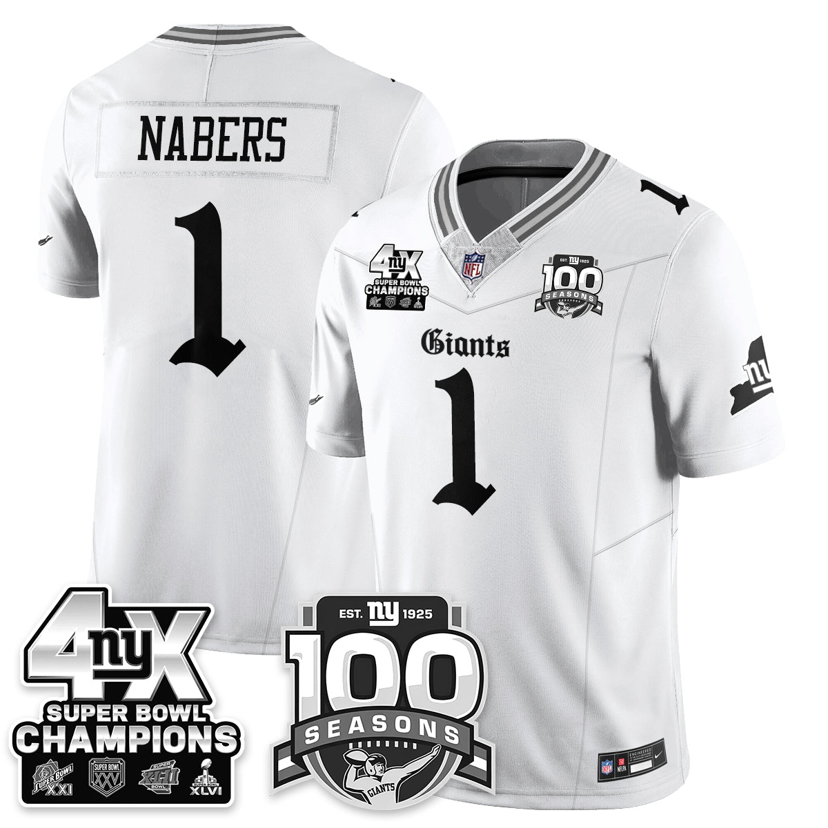 NYG 4-Time Champions Gothic Vapor Limited Jersey - 100th Seasons - All Stitched-DTD