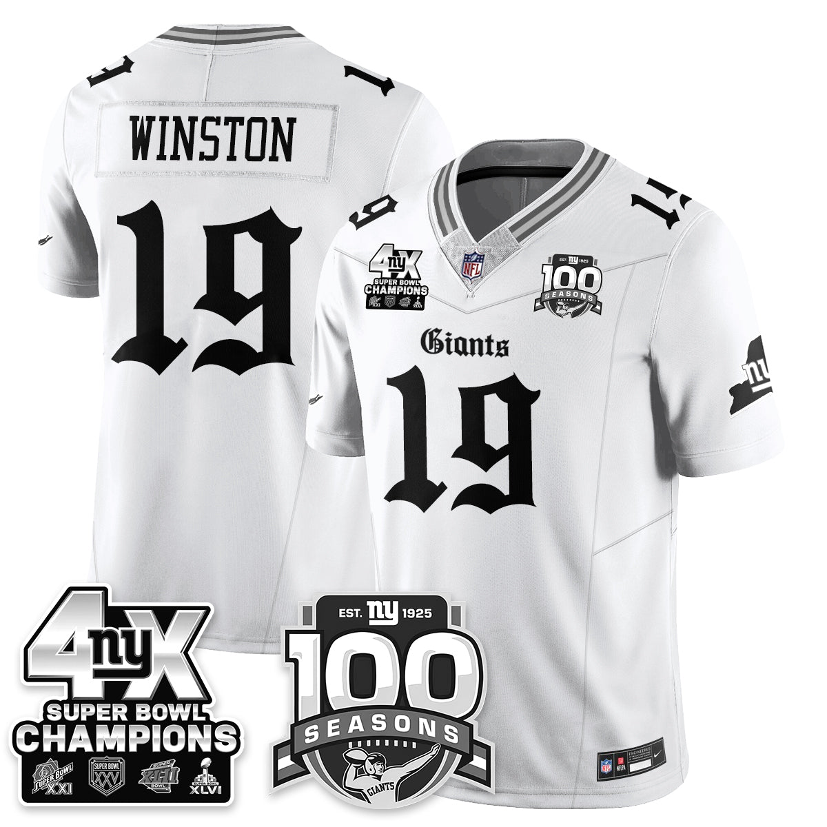NYG 4-Time Champions Gothic Vapor Limited Jersey - 100th Seasons - All Stitched-DTD