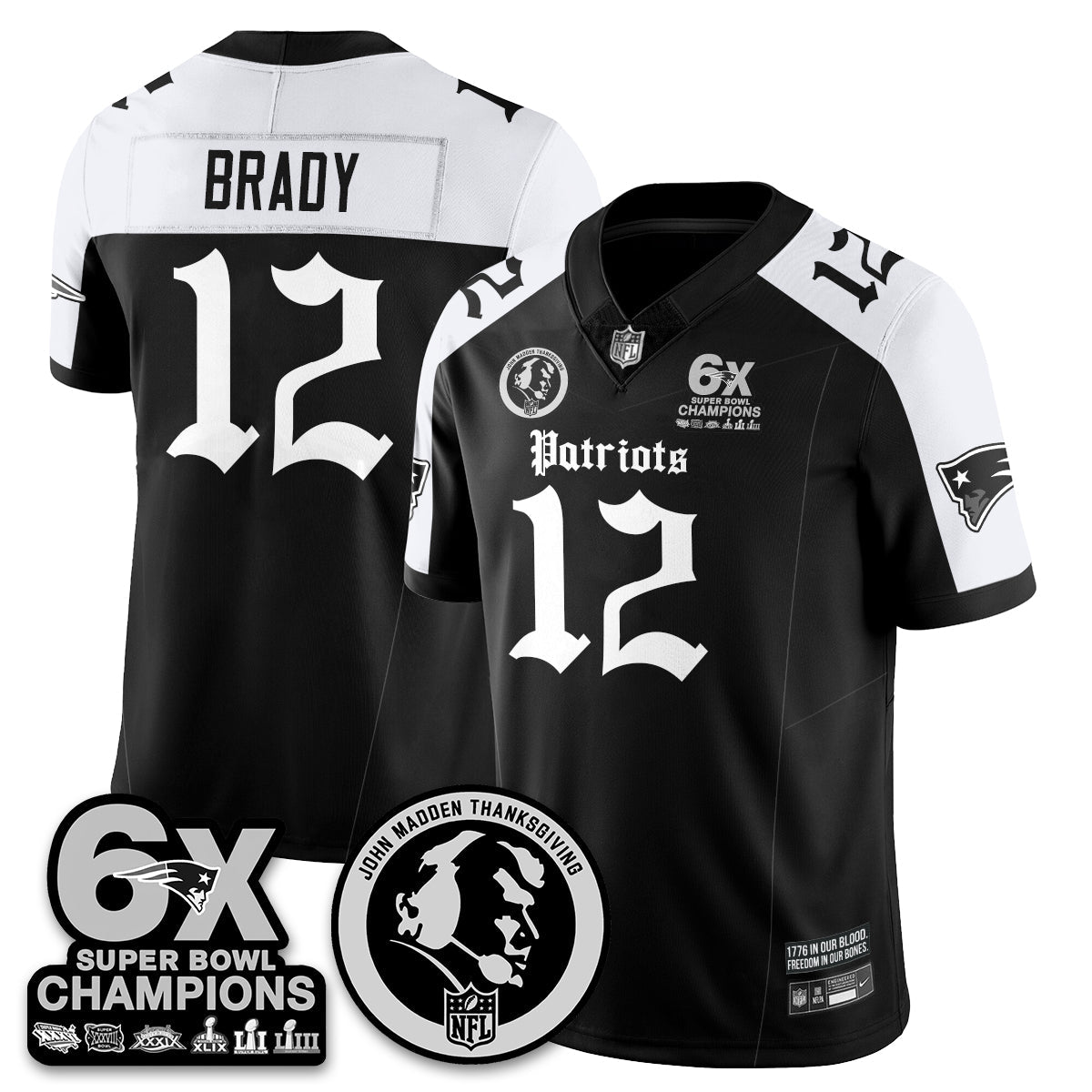NE Gothic 6x Champions Patch Vapor Limited Jersey - John Madden Patch - All Stitched-DTD