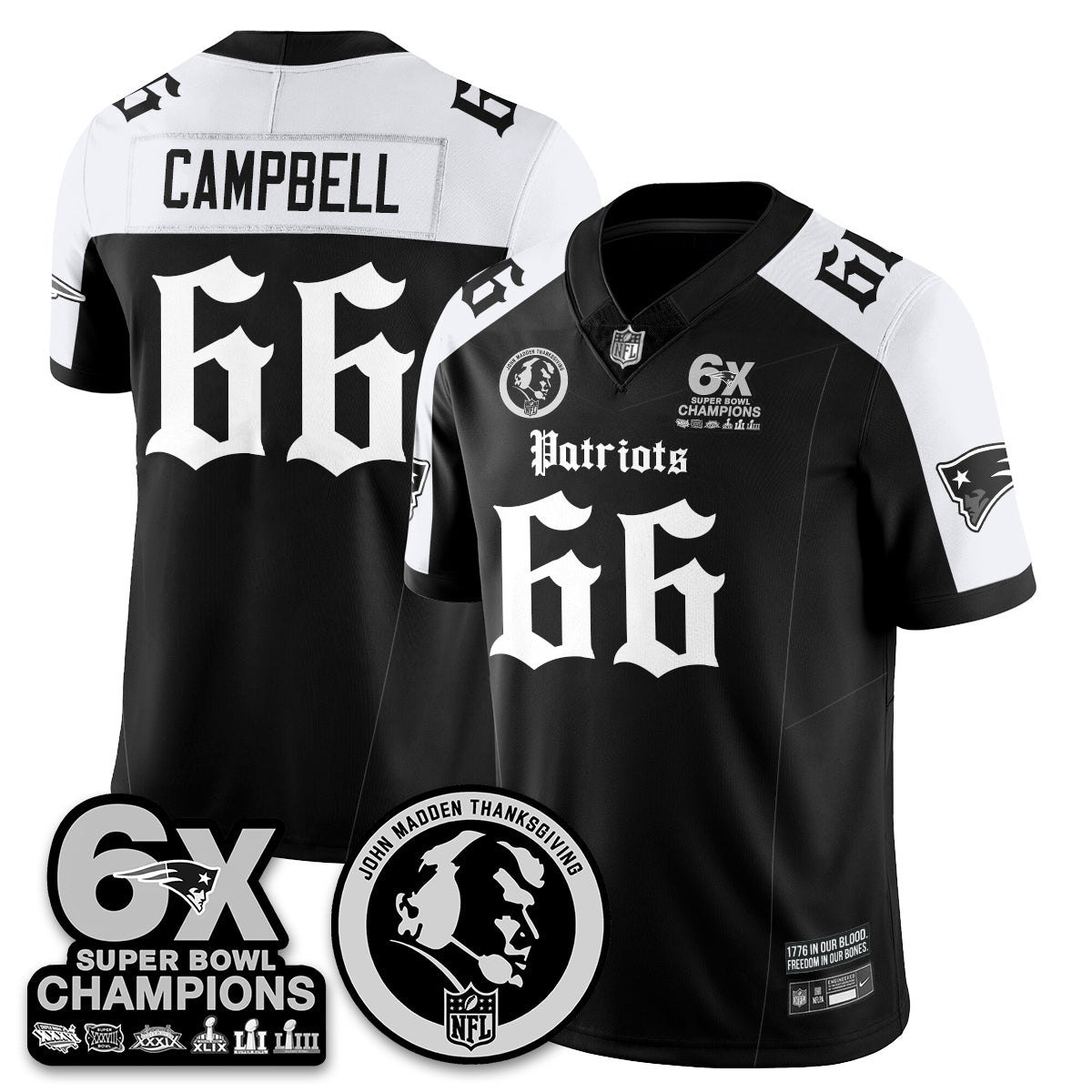 NE Gothic 6x Champions Patch Vapor Limited Jersey - John Madden Patch - All Stitched-DTD