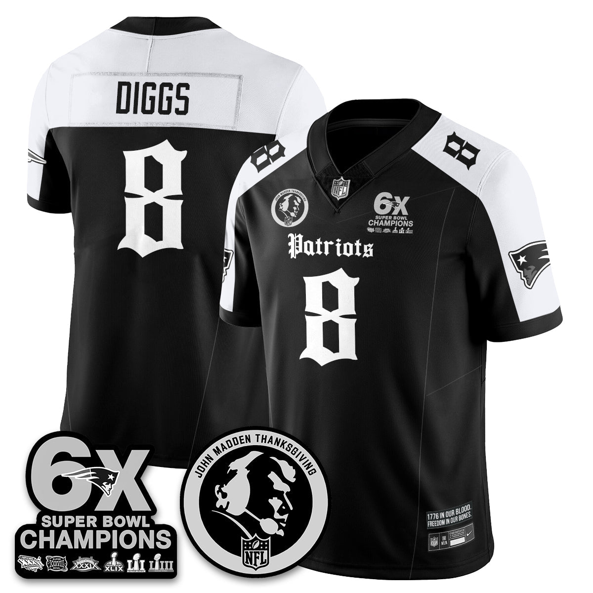 NE Gothic 6x Champions Patch Vapor Limited Jersey - John Madden Patch - All Stitched-DTD