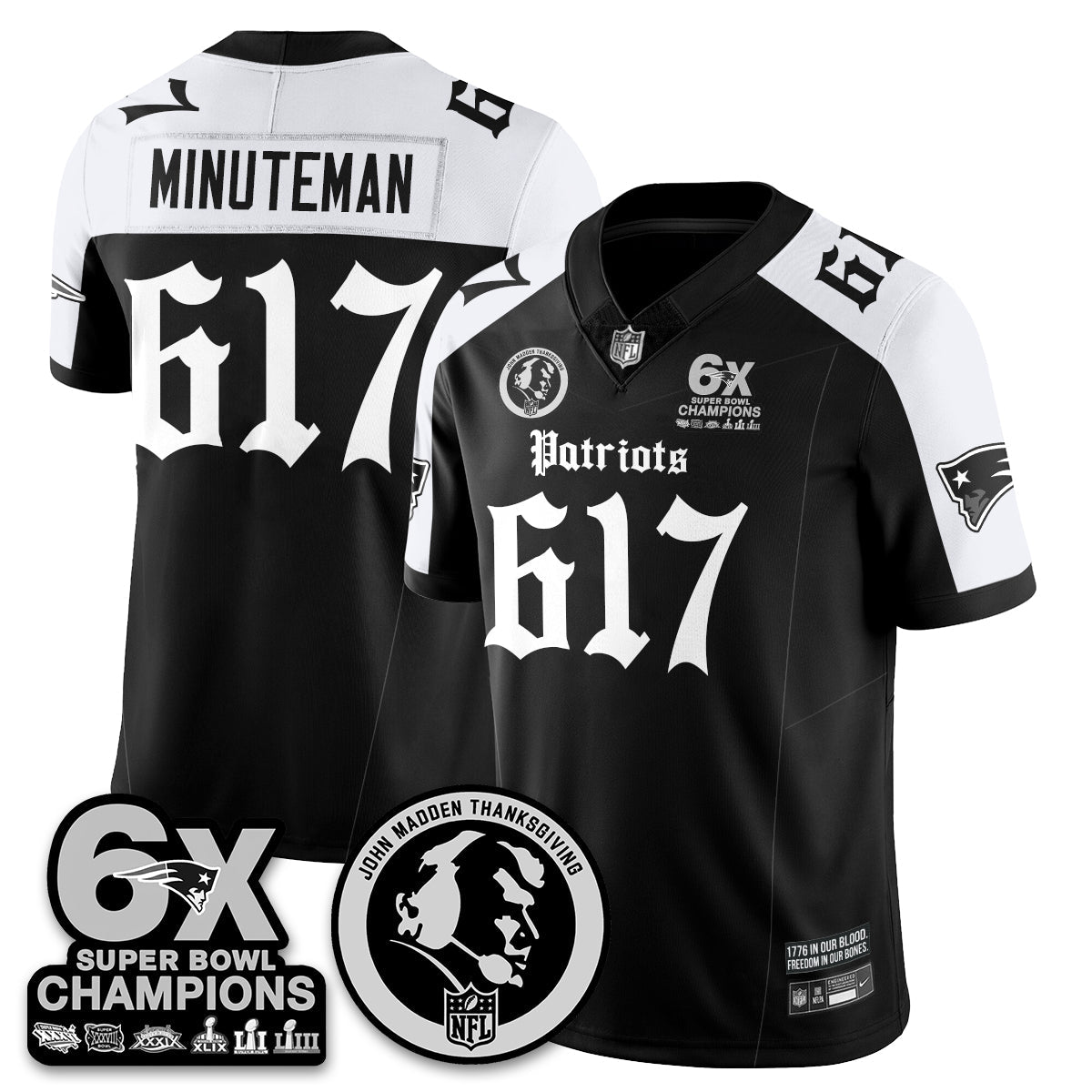 NE Gothic 6x Champions Patch Vapor Limited Jersey - John Madden Patch - All Stitched-DTD