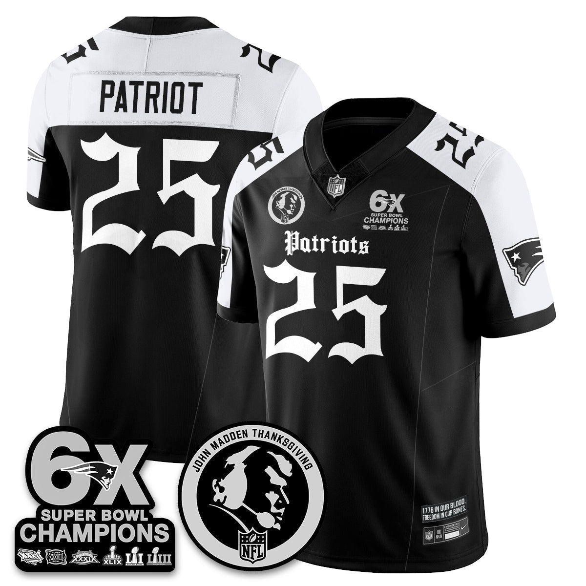 NE Gothic 6x Champions Patch Vapor Limited Jersey - John Madden Patch - All Stitched-DTD
