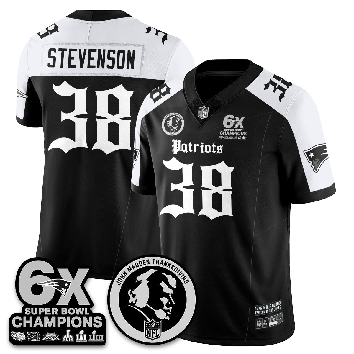 NE Gothic 6x Champions Patch Vapor Limited Jersey - John Madden Patch - All Stitched-DTD