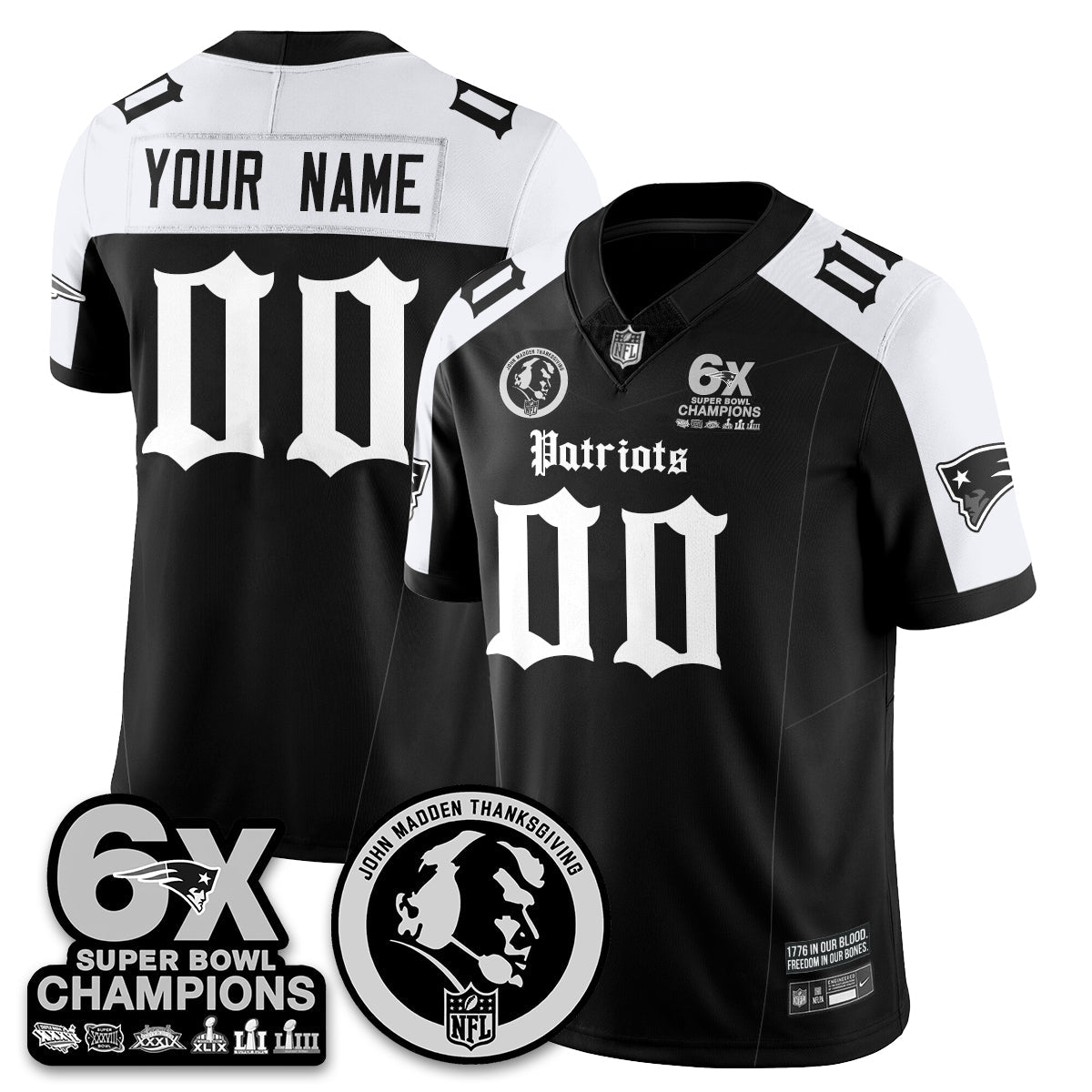 NE Gothic 6x Champions Patch Vapor Limited Custom Jersey - John Madden Patch - All Stitched-DTD