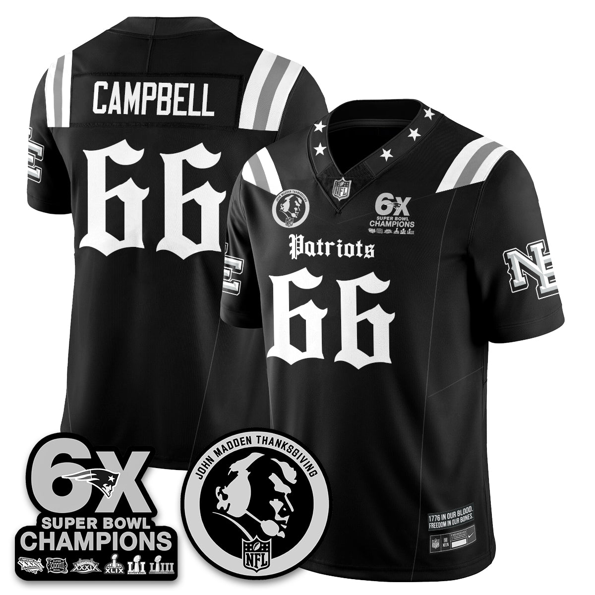 NE Gothic 6x Champions Patch Vapor Limited Jersey - John Madden Patch - All Stitched-DTD