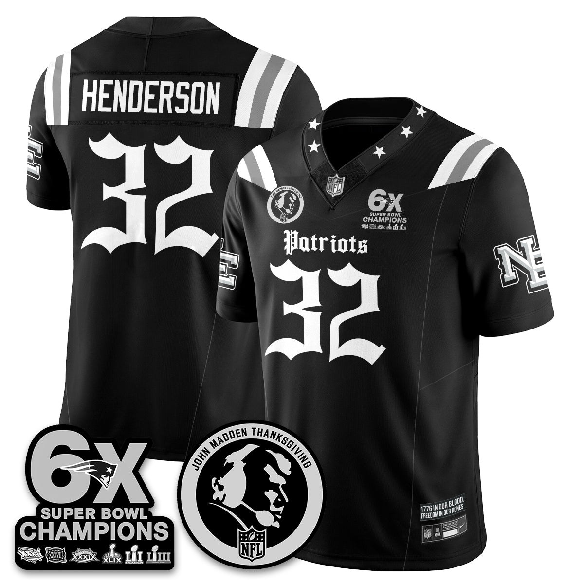NE Gothic 6x Champions Patch Vapor Limited Jersey - John Madden Patch - All Stitched-DTD
