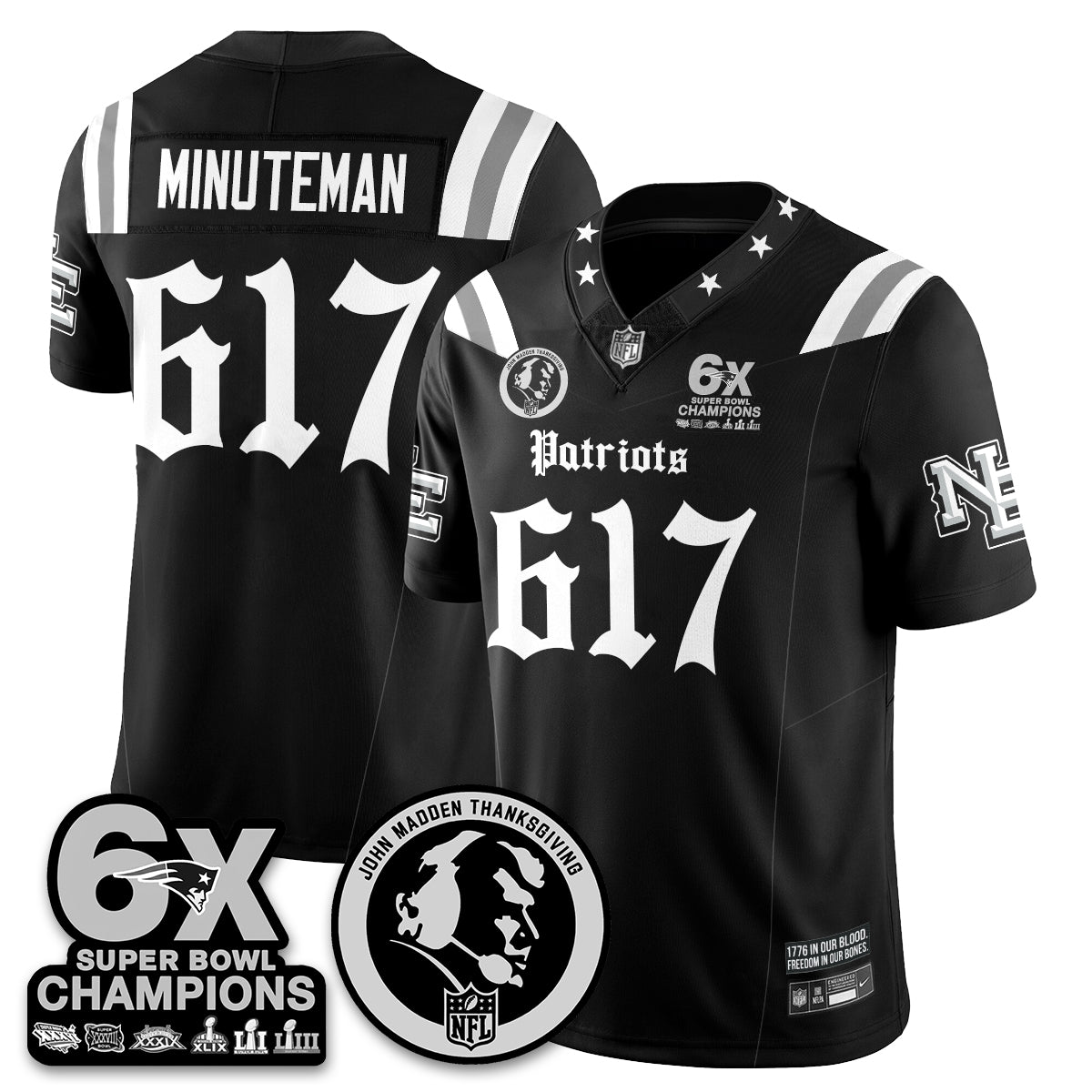 NE Gothic 6x Champions Patch Vapor Limited Jersey - John Madden Patch - All Stitched-DTD