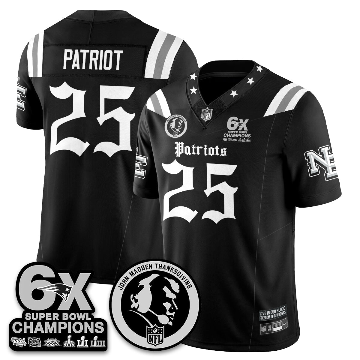 NE Gothic 6x Champions Patch Vapor Limited Jersey - John Madden Patch - All Stitched-DTD
