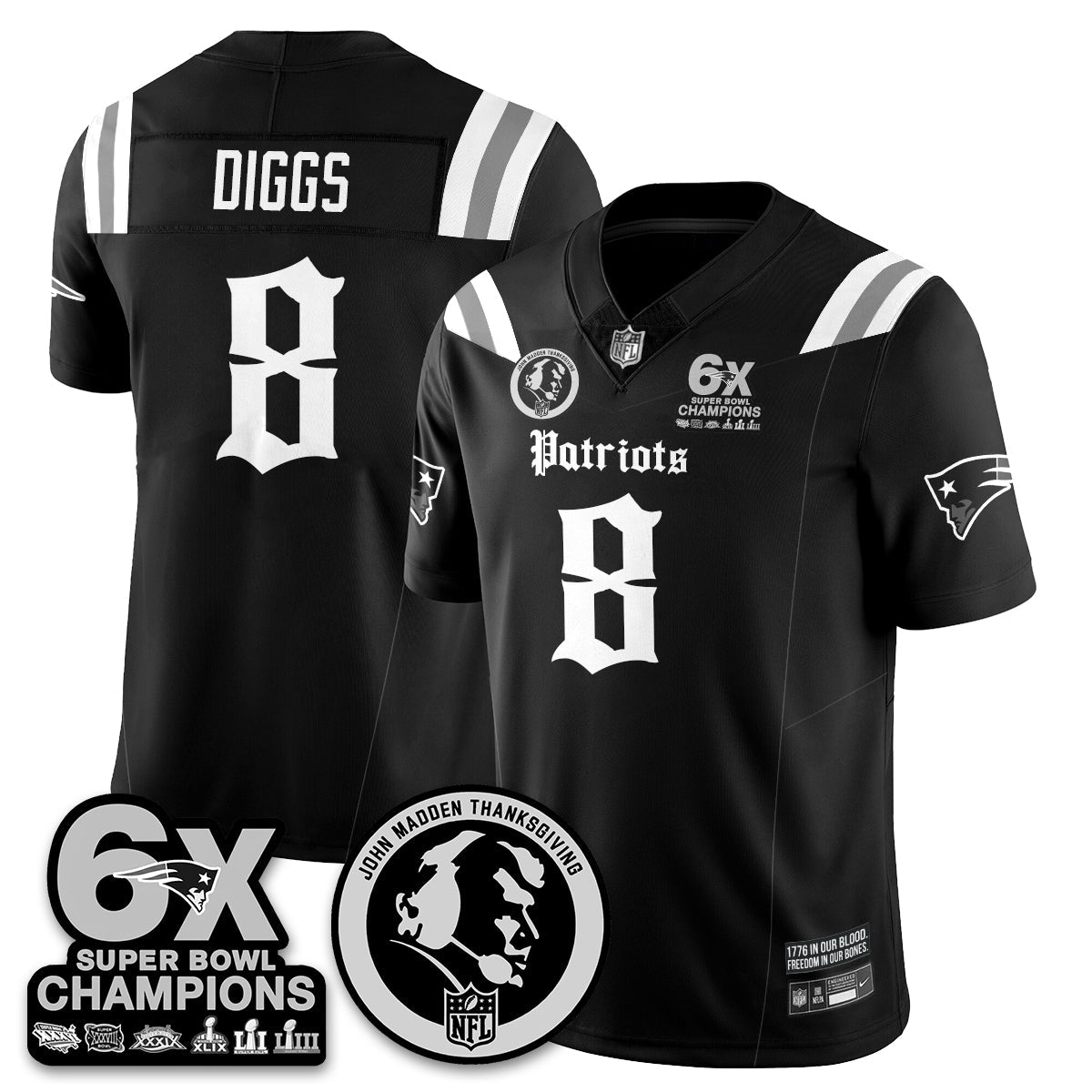NE Gothic 6x Champions Patch Vapor Limited Jersey - John Madden Patch - All Stitched-DTD