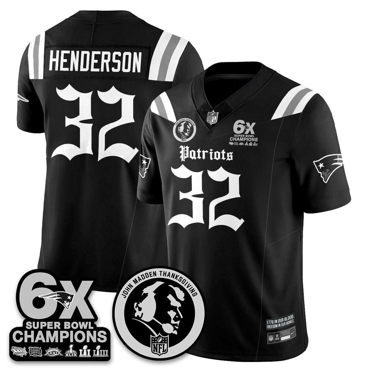NE Gothic 6x Champions Patch Vapor Limited Jersey - John Madden Patch - All Stitched-DTD