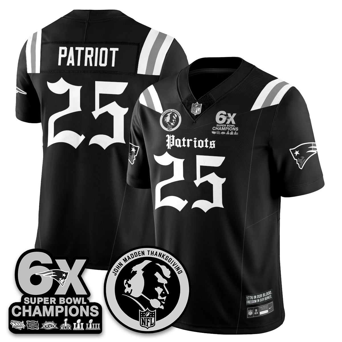 NE Gothic 6x Champions Patch Vapor Limited Jersey - John Madden Patch - All Stitched-DTD