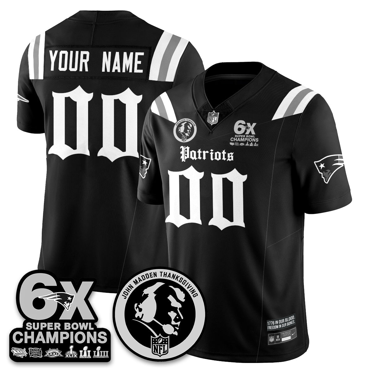 NE Gothic 6x Champions Patch Vapor Limited Jersey - John Madden Patch - All Stitched-DTD