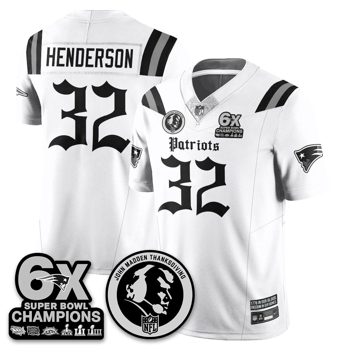 NE Gothic 6x Champions Patch Vapor Limited Jersey - John Madden Patch - All Stitched-DTD
