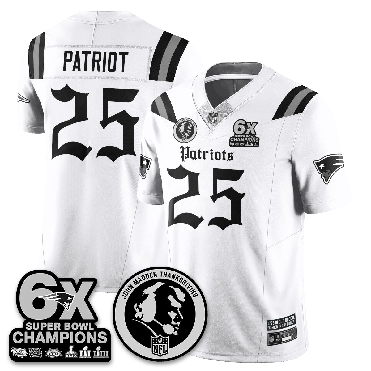 NE Gothic 6x Champions Patch Vapor Limited Jersey - John Madden Patch - All Stitched-DTD