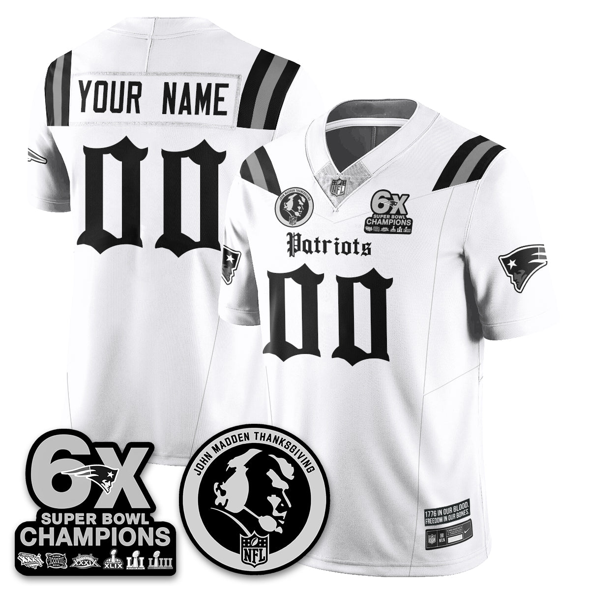 NE Gothic 6x Champions Patch Vapor Limited Custom Jersey - John Madden Patch - All Stitched-DTD