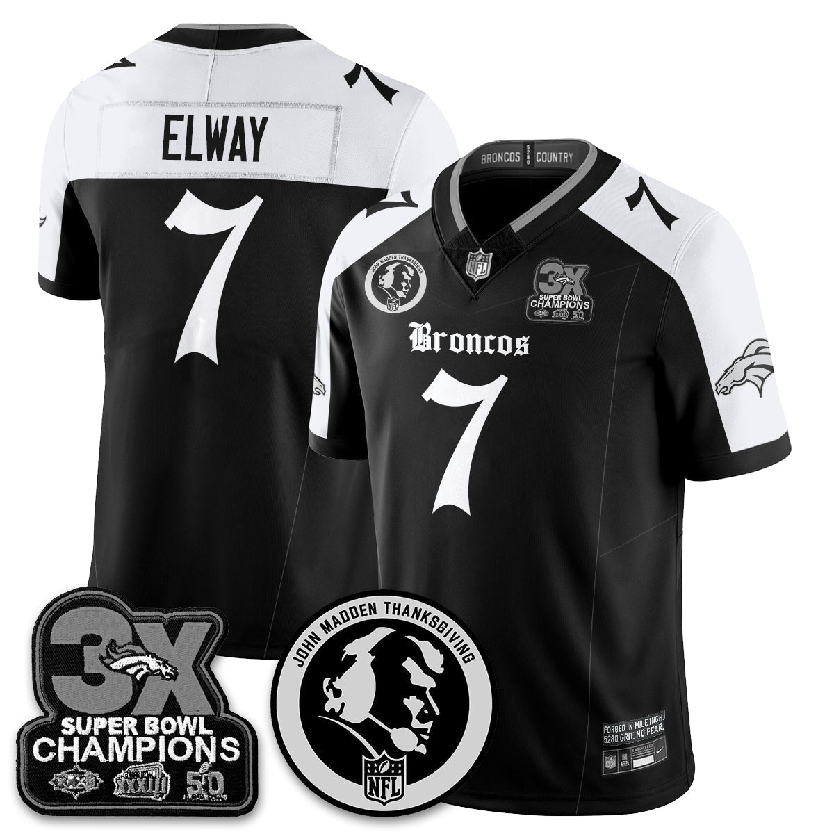 DEN Gothic 3x Champions Vapor Limited Jersey - John Madden Patch - All Stitched-DTD