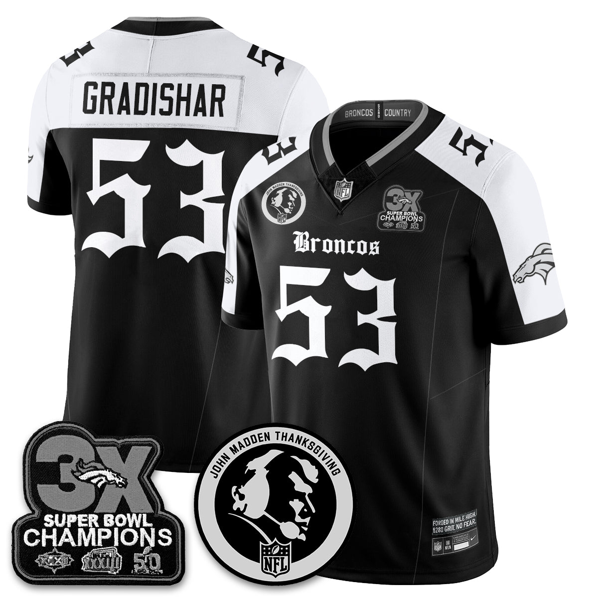 DEN Gothic 3x Champions Vapor Limited Jersey - John Madden Patch - All Stitched-DTD