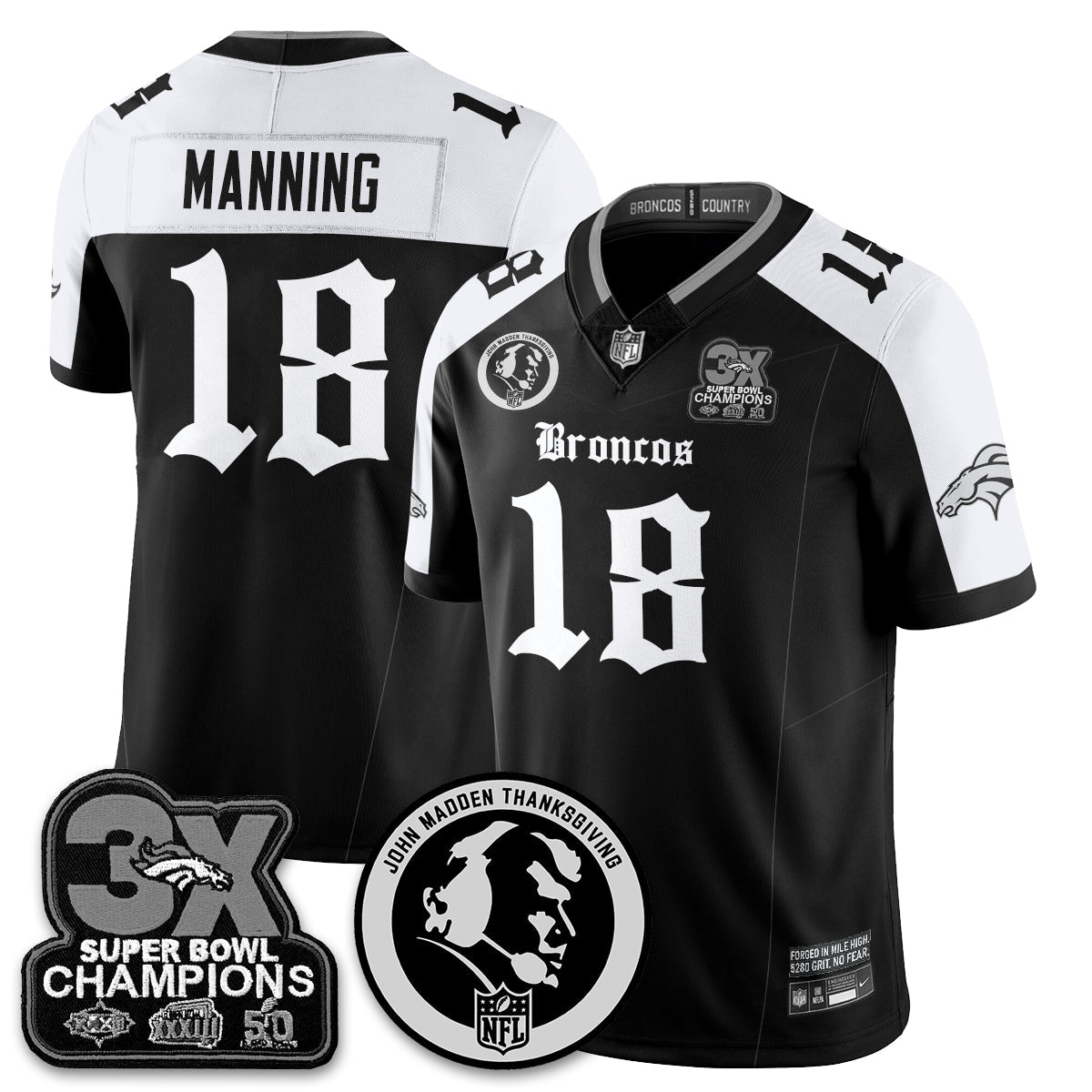DEN Gothic 3x Champions Vapor Limited Jersey - John Madden Patch - All Stitched-DTD