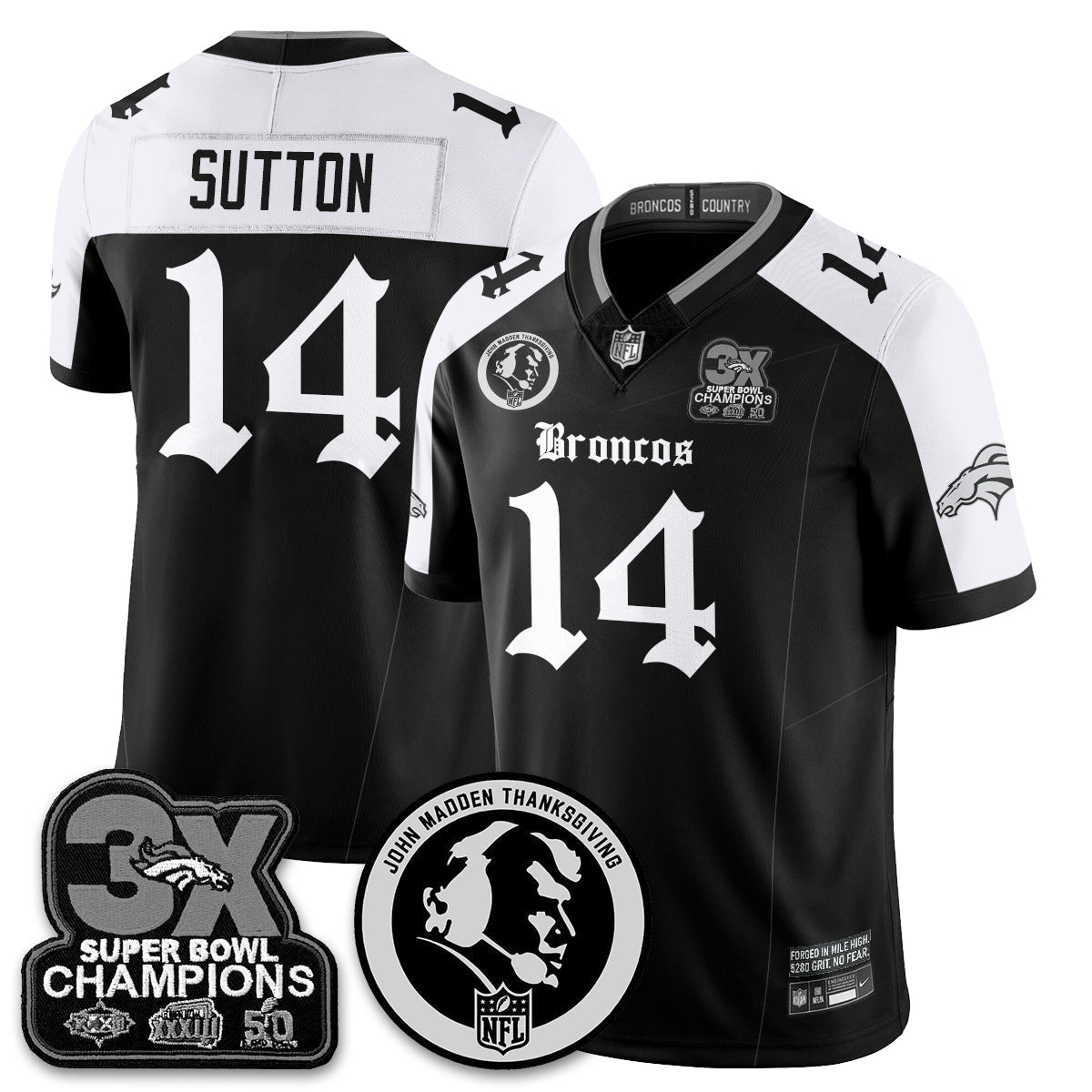 DEN Gothic 3x Champions Vapor Limited Jersey - John Madden Patch - All Stitched-DTD