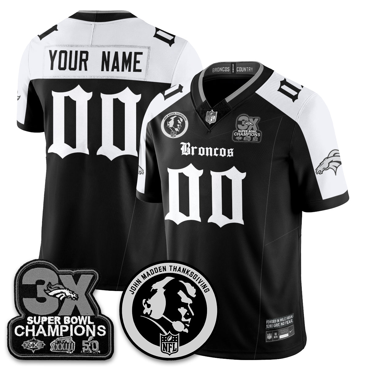 DEN Gothic 3x Champions Vapor Limited Custom Jersey - John Madden Patch - All Stitched-DTD
