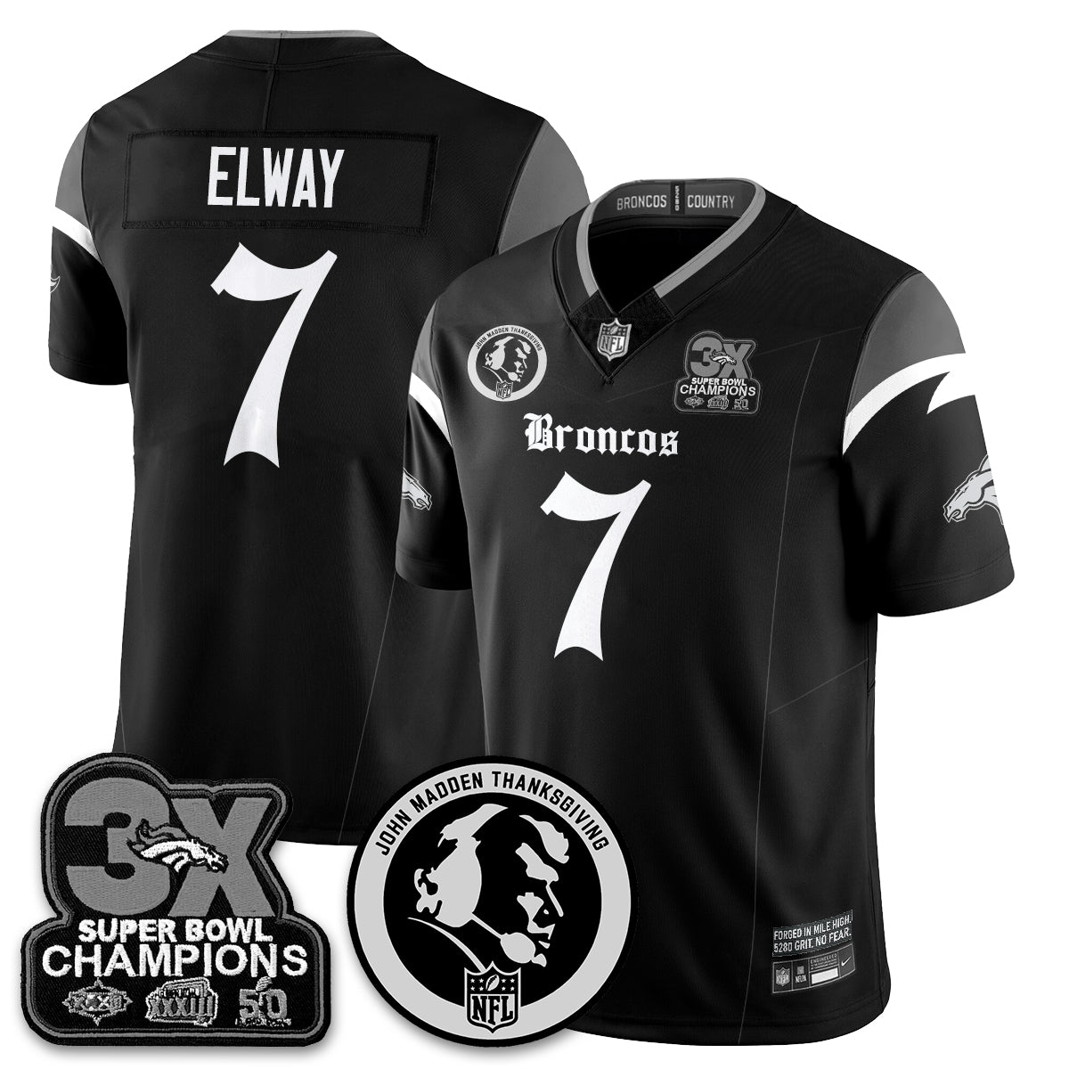 DEN Gothic 3x Champions Vapor Limited Jersey - John Madden Patch - All Stitched-DTD