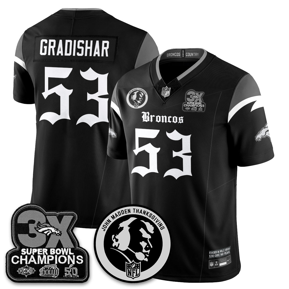 DEN Gothic 3x Champions Vapor Limited Jersey - John Madden Patch - All Stitched-DTD