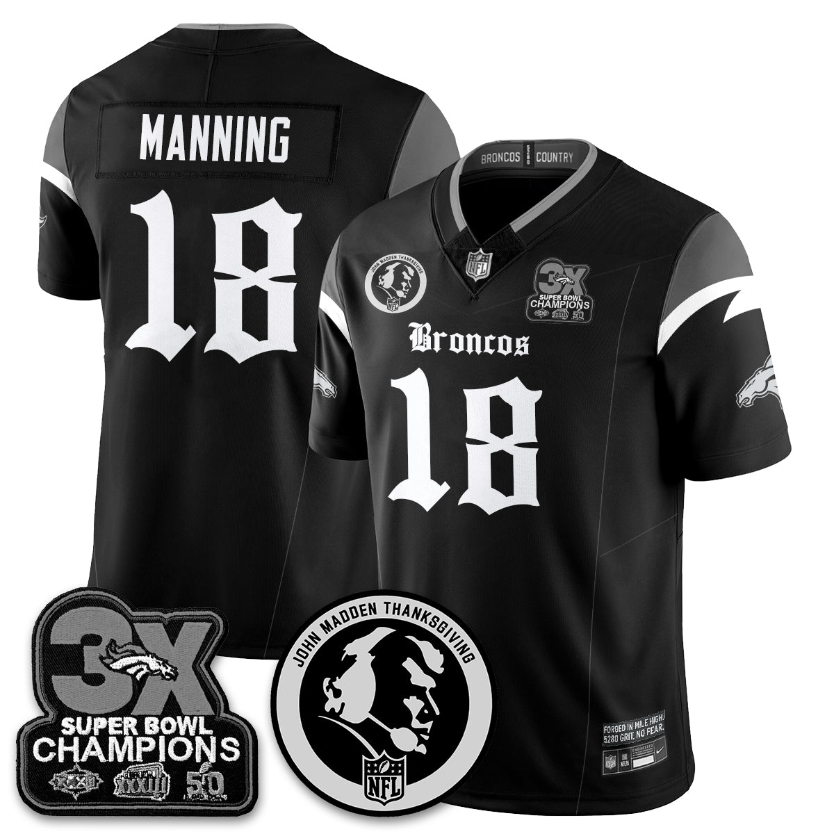 DEN Gothic 3x Champions Vapor Limited Jersey - John Madden Patch - All Stitched-DTD