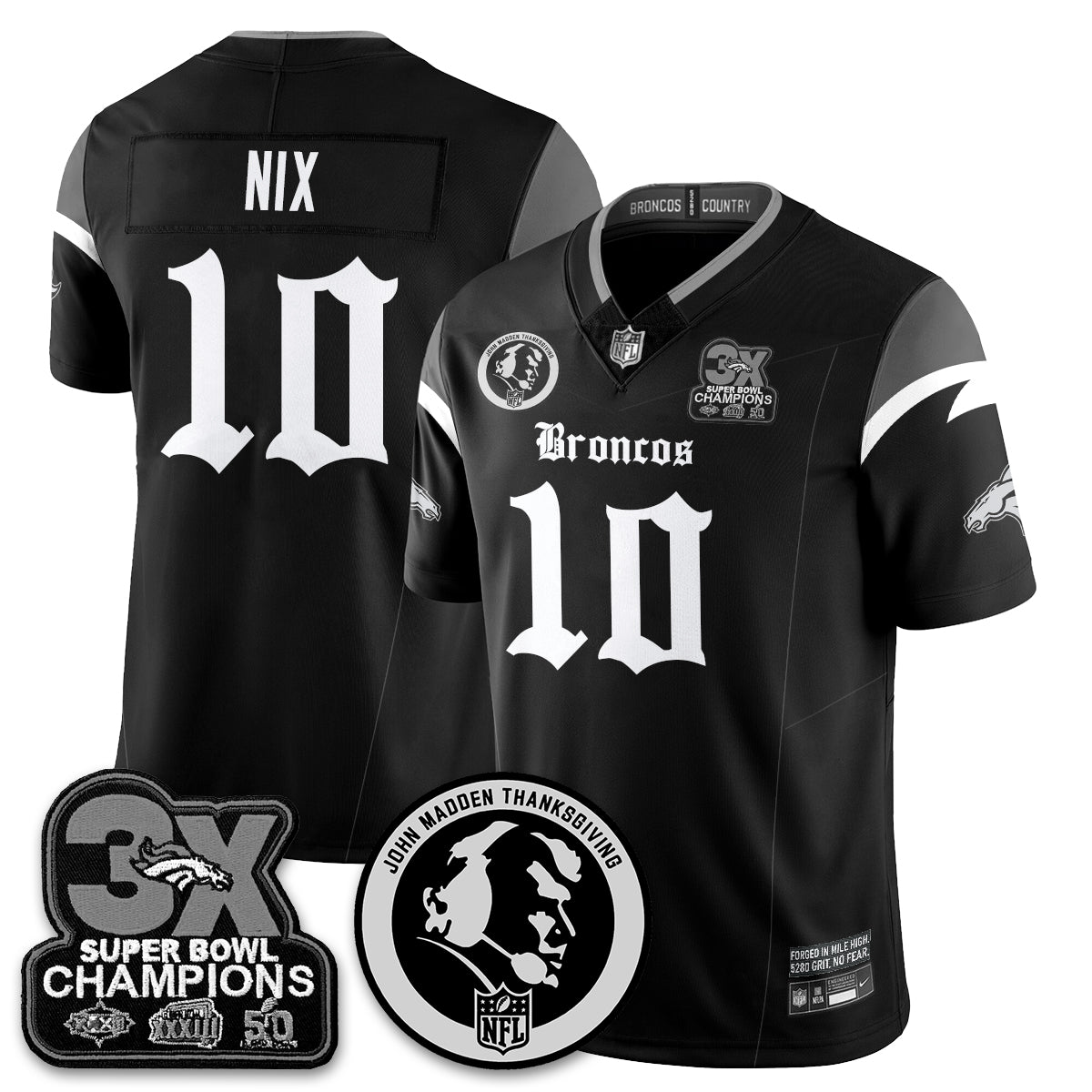 DEN Gothic 3x Champions Vapor Limited Jersey - John Madden Patch - All Stitched-DTD