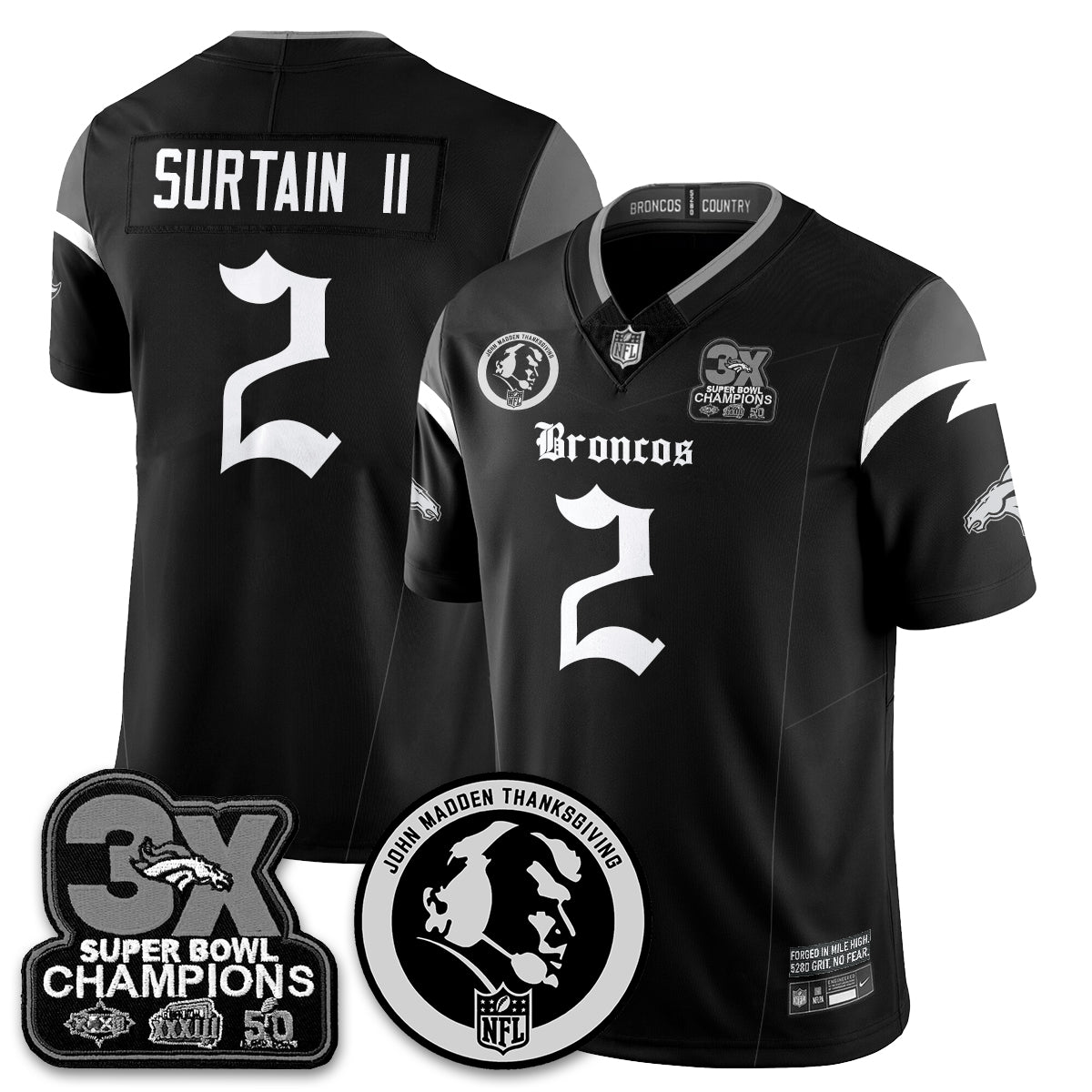 DEN Gothic 3x Champions Vapor Limited Jersey - John Madden Patch - All Stitched-DTD