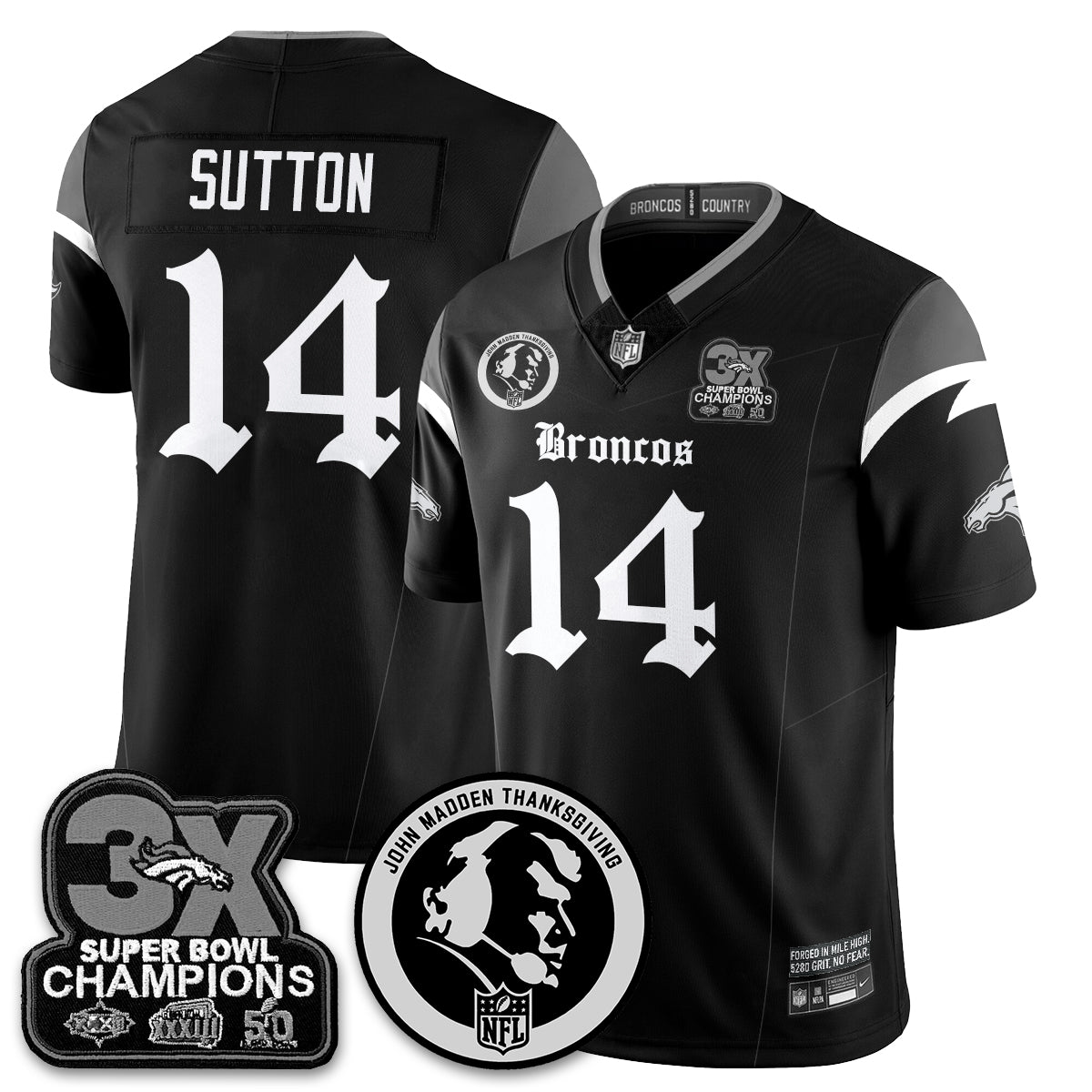 DEN Gothic 3x Champions Vapor Limited Jersey - John Madden Patch - All Stitched-DTD