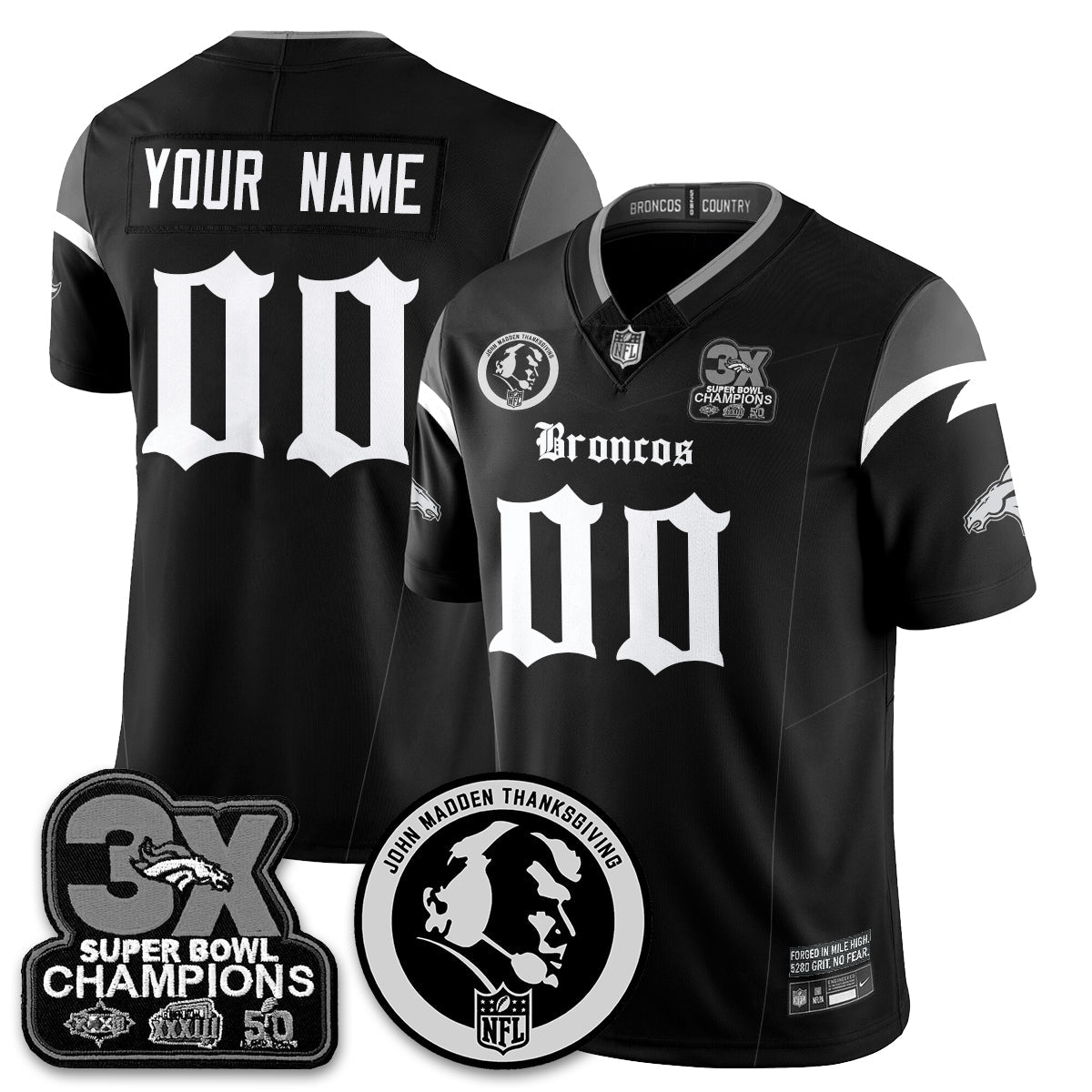 DEN Gothic 3x Champions Vapor Limited Jersey - John Madden Patch - All Stitched-DTD