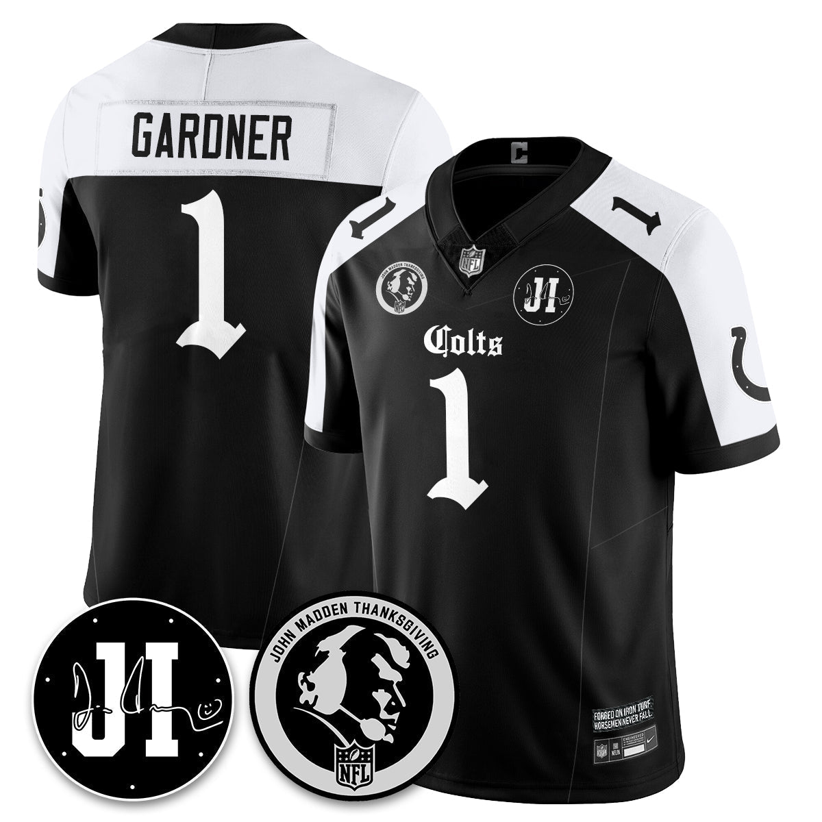 IND Gothic Vapor Limited Jersey - John Madden, Jim Irsay Patch - All Stitched-DTD